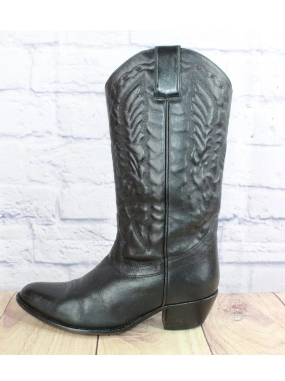 Dingo Black Leather Pull On Cowboy Western Boots 13